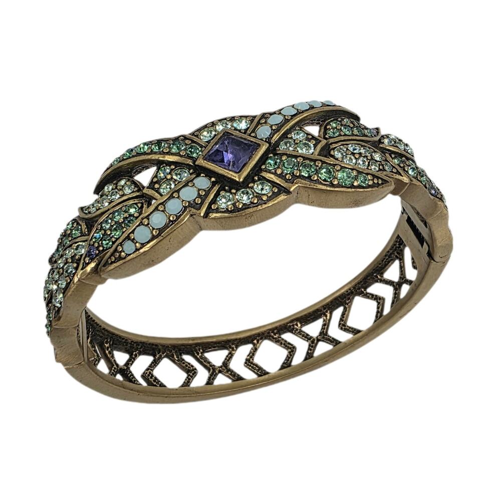 Heidi Daus Hinged Crystal Bangle Bracelet – Green Crystal Leaves